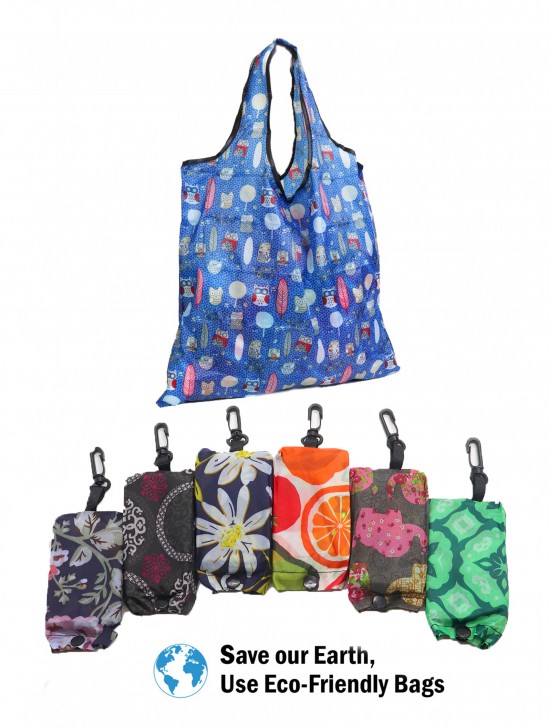 Hook-on Reusable Foldable Shopping Bags (12pcs) 